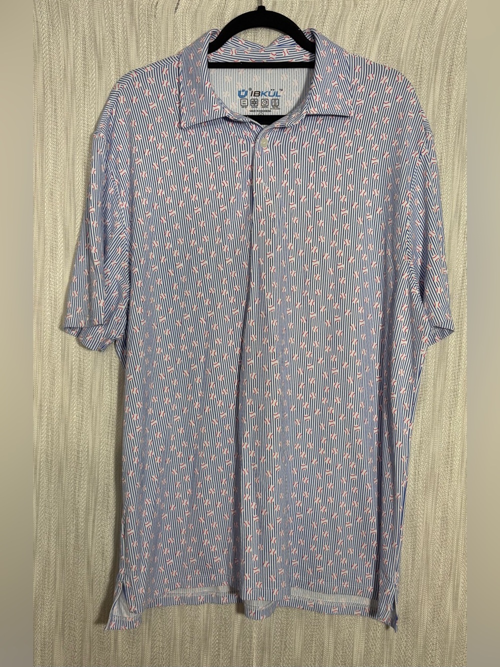 IBKUL Men's Light Blue stripe with baseballs Short-Sleeve Polo